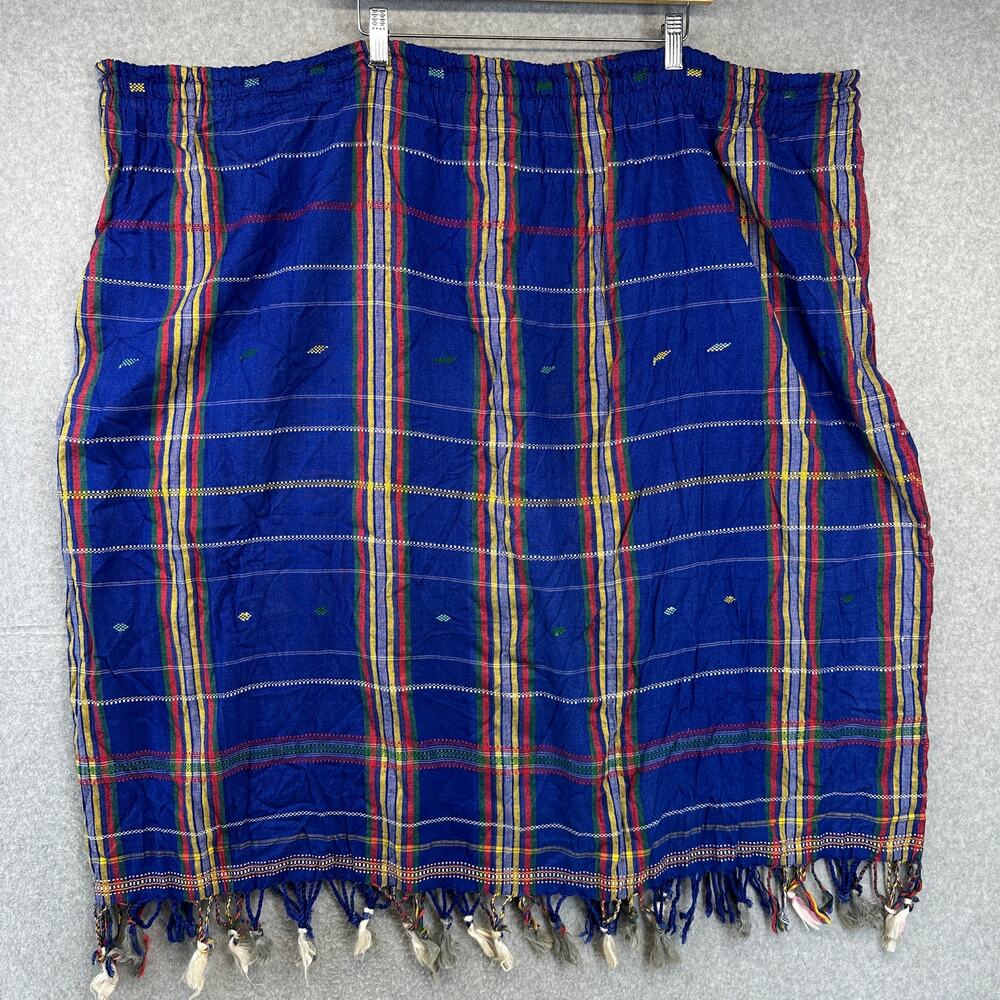 Cost Plus Skirt Womens Size 3x Blue Plaid Rayon Blend Tassel Hem Boho Drawstring